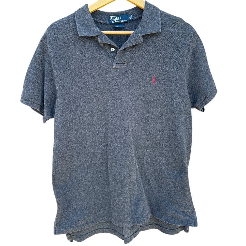 Polo Ralph Lauren gray polo burgundy pony custom fit shirt Size Large